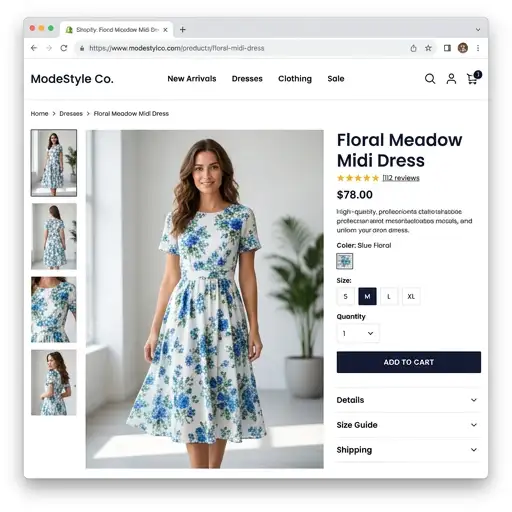 Shopify product page hero with static image where video could be playing