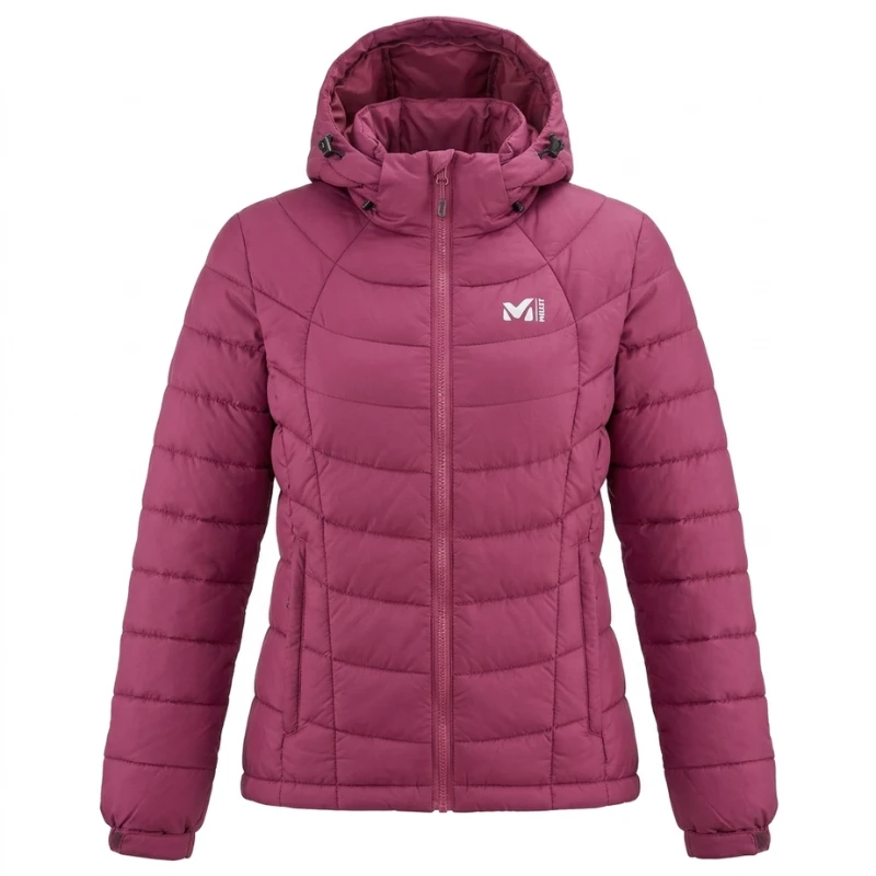 Same Millet puffer jacket rendered as ghost mannequin with visible interior hood lining and brand label