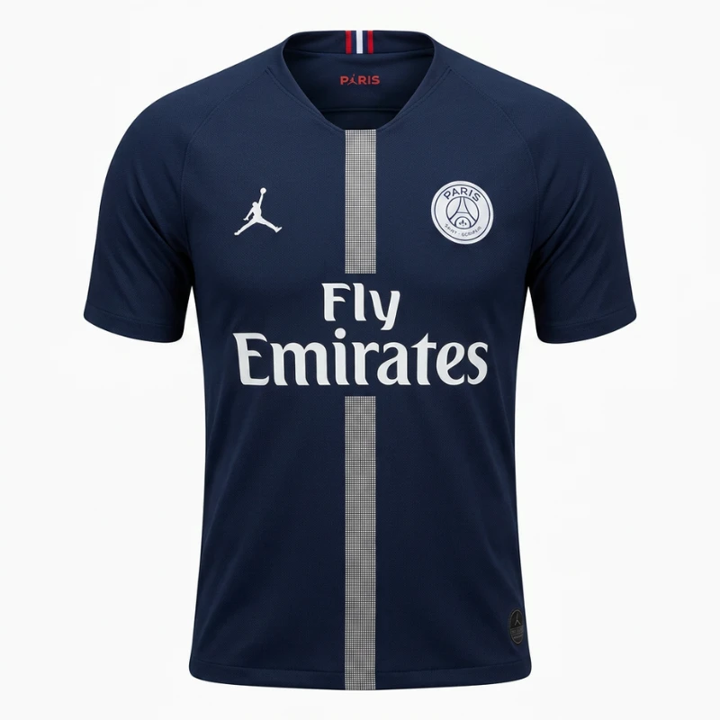 Same football jersey rendered as ghost mannequin showing reconstructed neckline and collar stand