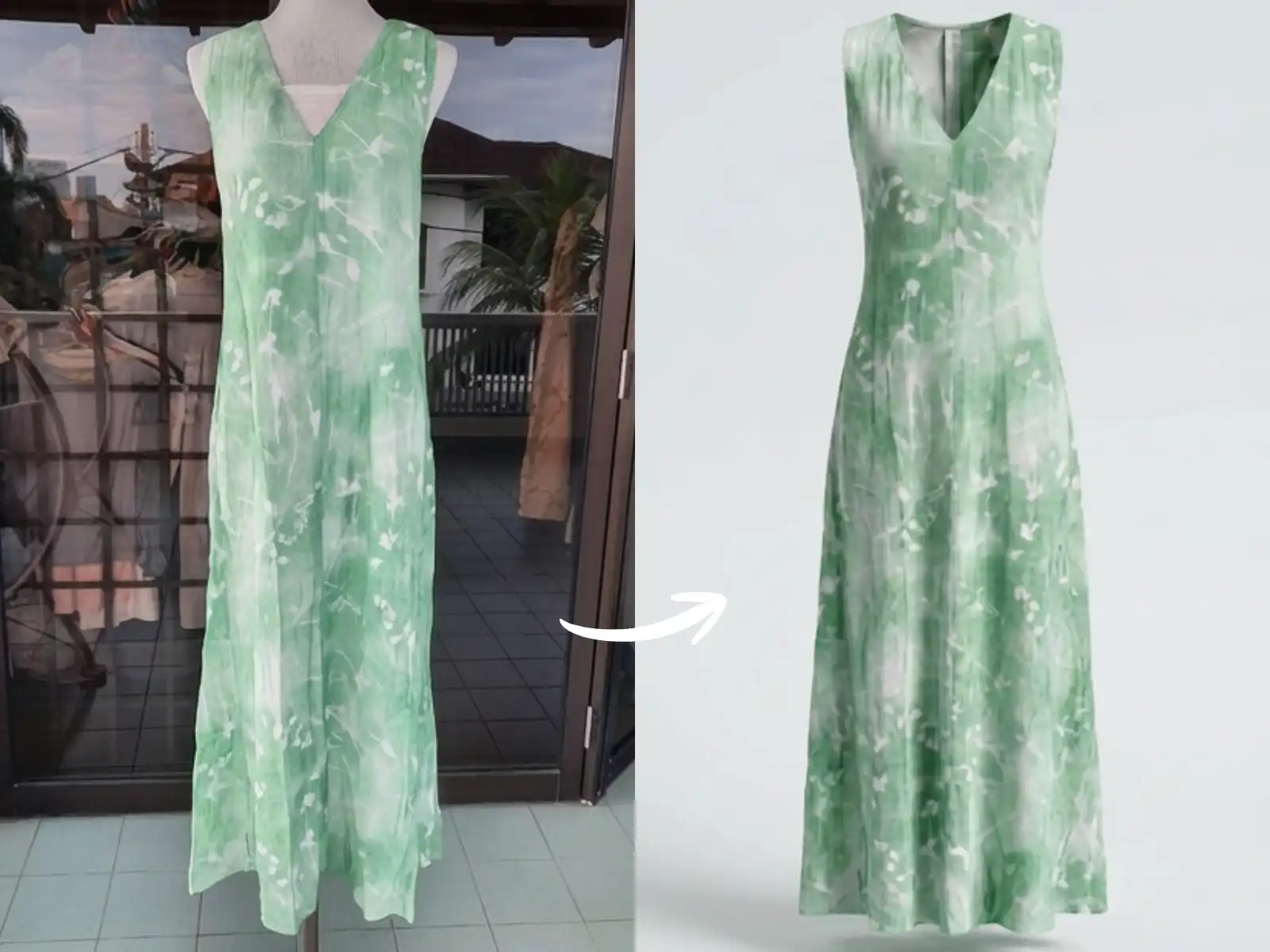 Green dress ghost mannequin transformation