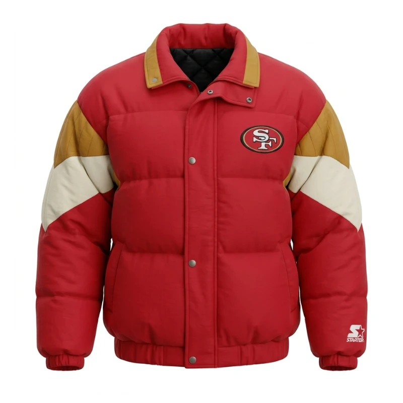 SF 49ers puffer jacket ghost mannequin before Virtual Try-On