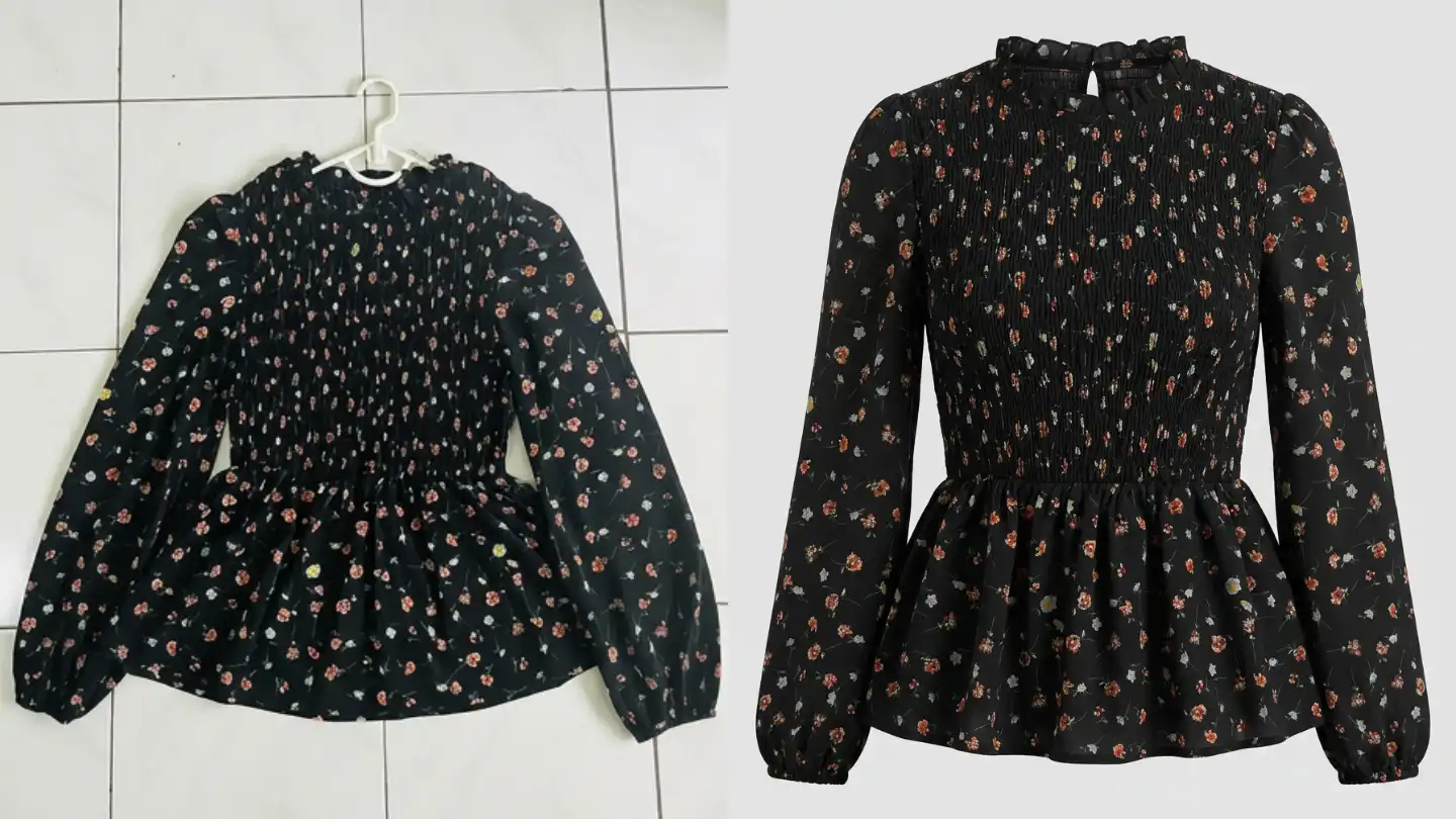 Hanger shot of a garment converted into a ghost mannequin product image